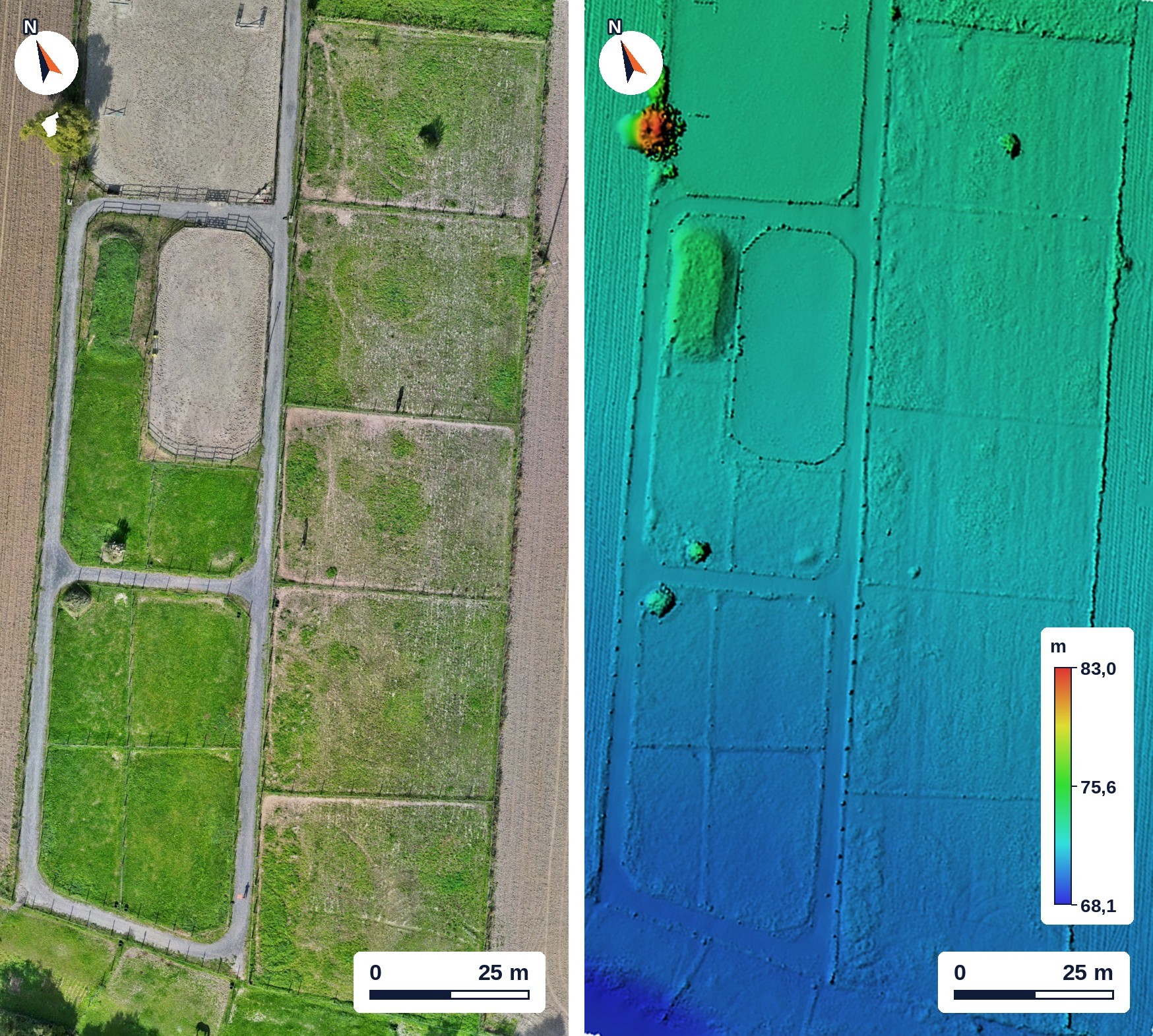 Modèle numérique d’élévation et orthophoto d’un terrain équestre